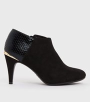 New Look Black Suedette and Faux Croc Metal Trim Stiletto Heel Shoes Boots
